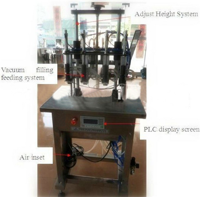 Illustration of 4 heads semi automatic filling machine for perfume