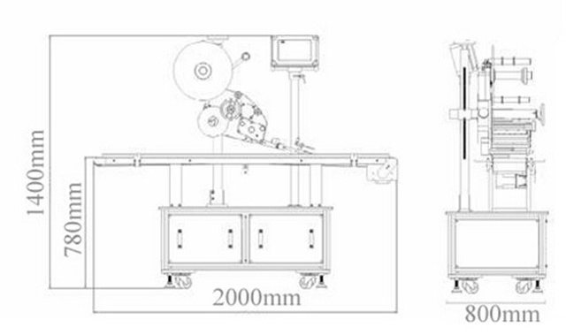 Dimensions of flat surface top labelling machines