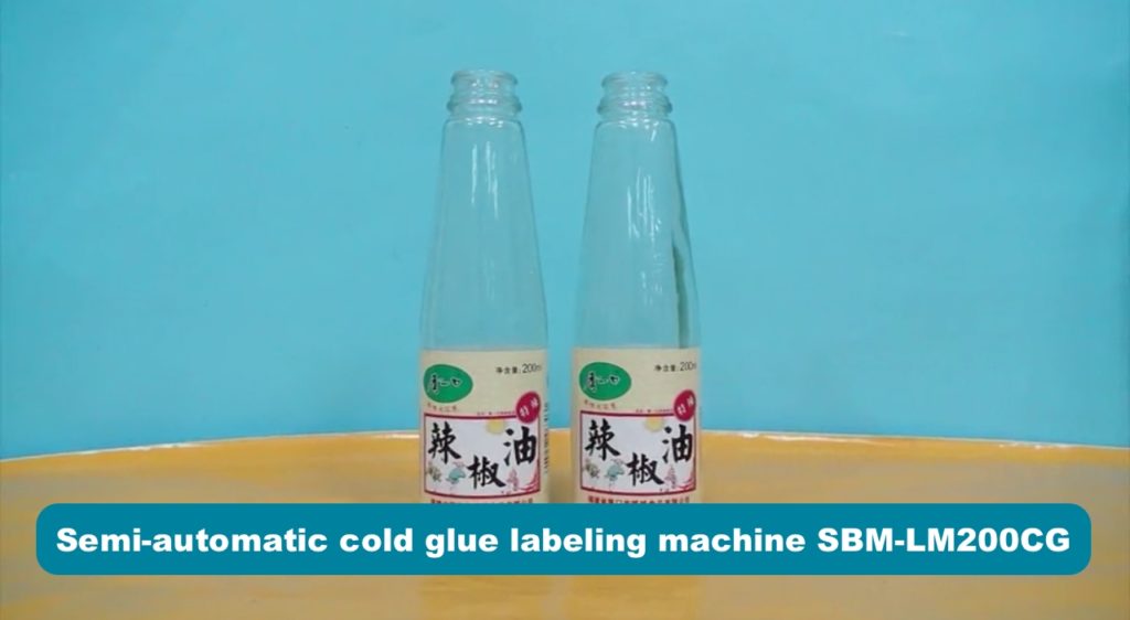 Round bottles labeling with the semi-automatic cold glue labeling machine